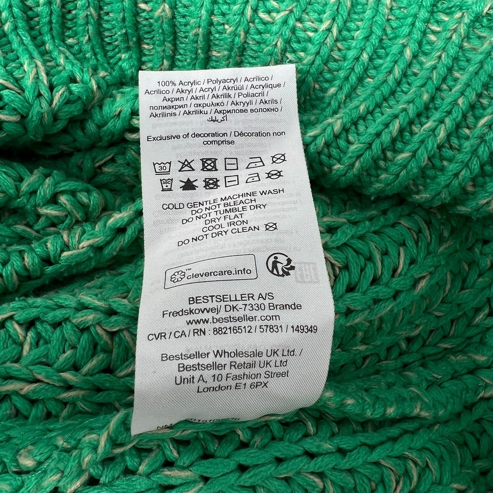 Cable‎ Knit Chunky Oversized Sweater Green Cream Accent Acrylic Noisy May - Picture 12 of 13